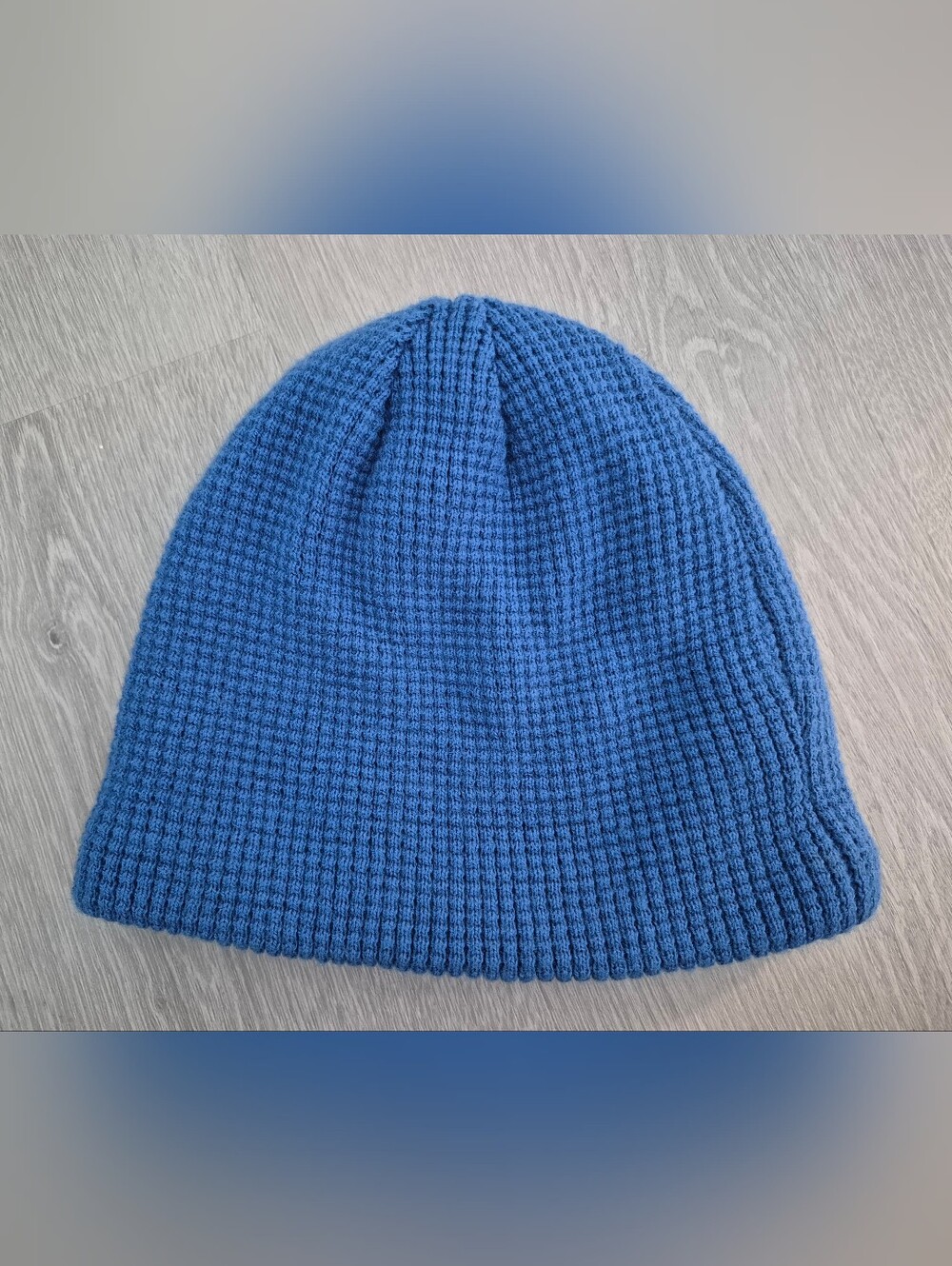 Blue Waffle Knit Sherpa Lined Winter Hat Beanie Youth Size
